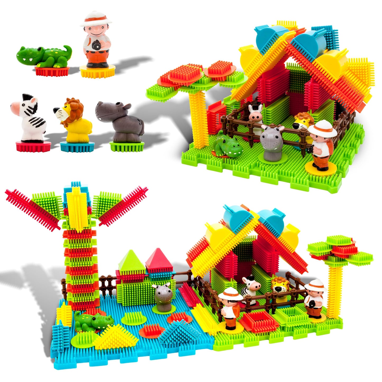 Picasso Toys PTB100 100pcs Hedgehog Block 3D Building Blocks Tiles Safari Theme Set Learning Playset STEM Toy Set Educational Kit Child Brain Development Preschool Kindergarten Toy for Age 3 & Up