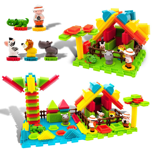 Picasso Toys PTB100 100pcs Hedgehog Block 3D Building Blocks Tiles Safari Theme Set Learning Playset STEM Toy Set Educational Kit Child Brain Development Preschool Kindergarten Toy for Age 3 & Up