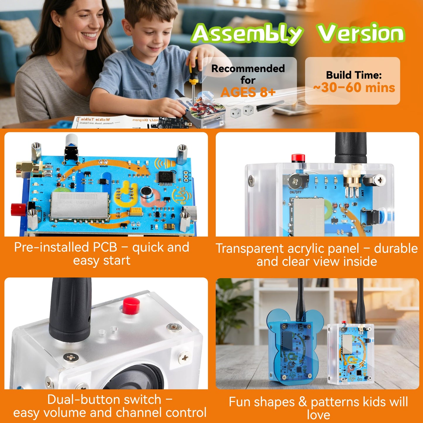 eUda+ STEM Walkie-Talkies Kit Stem Toys for Ages 8-13-15-18+ Building Toys for Boys Age 8-12-14-16-17+ Science Experiments for Kids 9-12 DIY Kits for Kids Teenage Girl Gifts (Assembly Version, BTB)