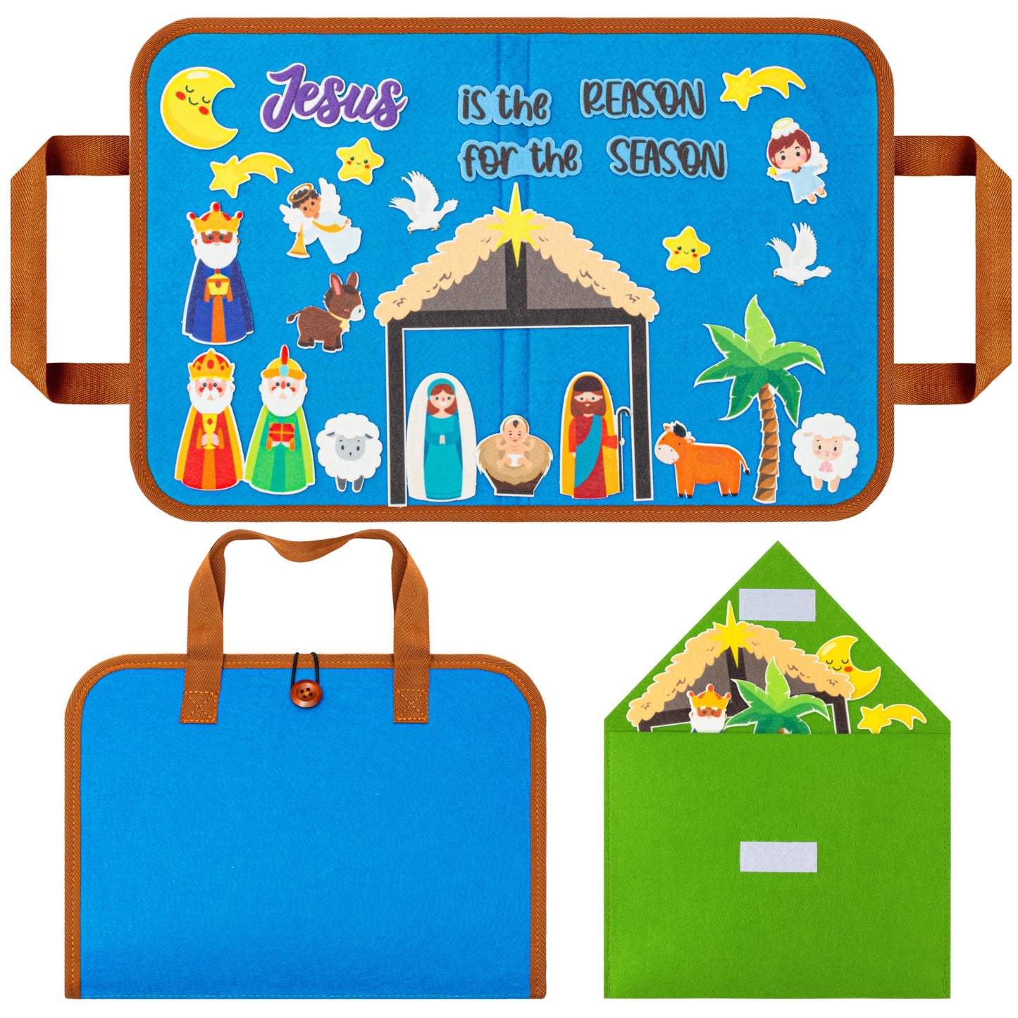 WATINC Travel Felt Board Story Set - 28PCS Portable Felt Board Educational Birthday Gift for Boys & Girls, Themed Storytelling Preschool Early Learning Interactive Play Kit for Toddler (Nativity)