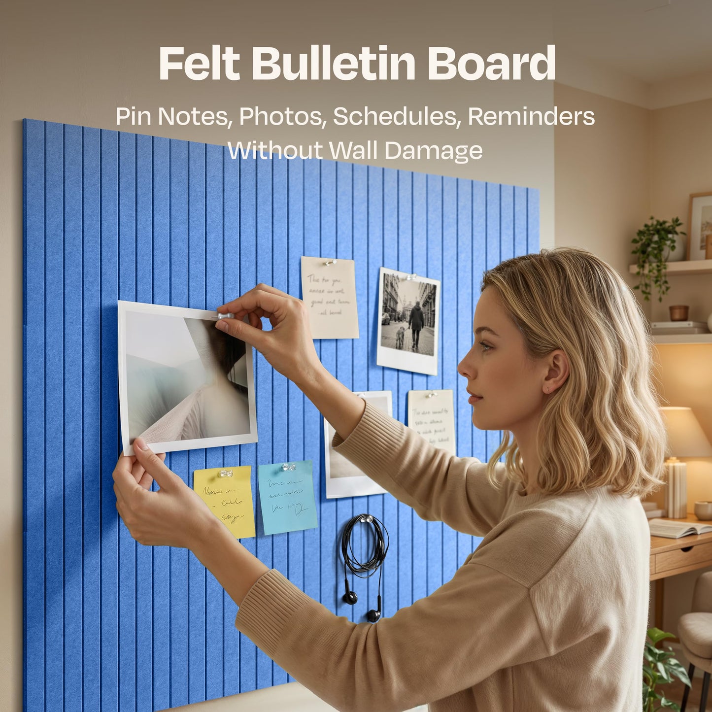 Ekkogo X-Large Cork Board Alternative 12-Pack Felt Bulletin Board Thick and Decorative Pin Board for Home Office Walls 47.24 x 35.43 Inches with 72 Adhesive Tabs - [Grand Blue]