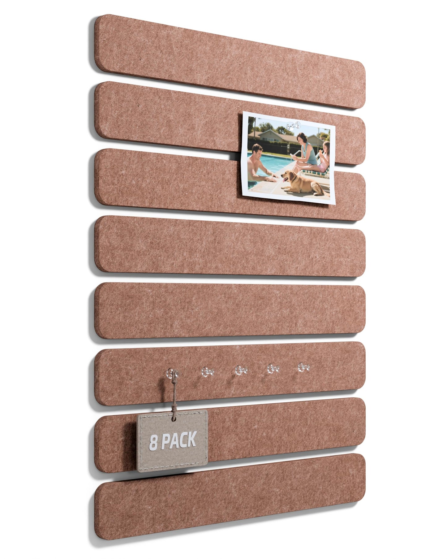 Fluxynara Cork Board Alternative Felt Strip Board 8-Pack 13"x2", Office Pin Board with 50 Push Pins, Adhesive Install for Bedroom Door & Home Office (Terracotta)