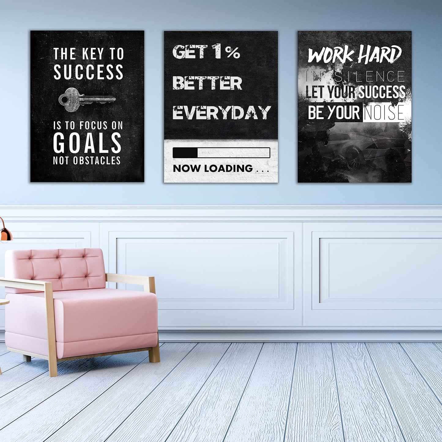 Yetaryy Motivational Poster Inspirational Wall Art 3 Pieces Canvas Painting Lion Artwork for Living Room Office Modern Home Decor Prints Pictures Wall Decor Framed Ready to Hang [36''Wx 16''H]
