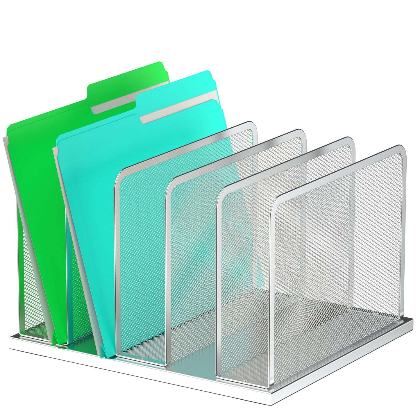 Kuntine.B Desk File Organizer Upright Mesh Desktop Organizer File Sorter Office Organization File Holder for Home, Office & Classroom (Silver, 1 Pack 5-Section)