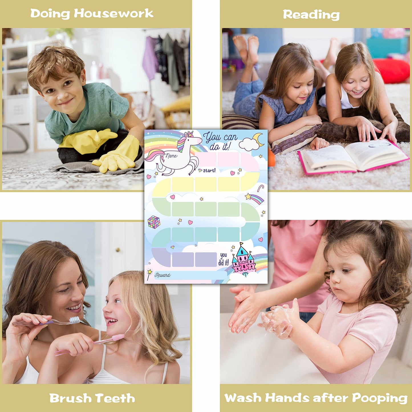 20 Unicorn Reward Chart with 432 Round Stickers, Incentive Behavior Chart for Kids at Home Classroom, Kids Routine Daily Chore Sticker Chart-B01