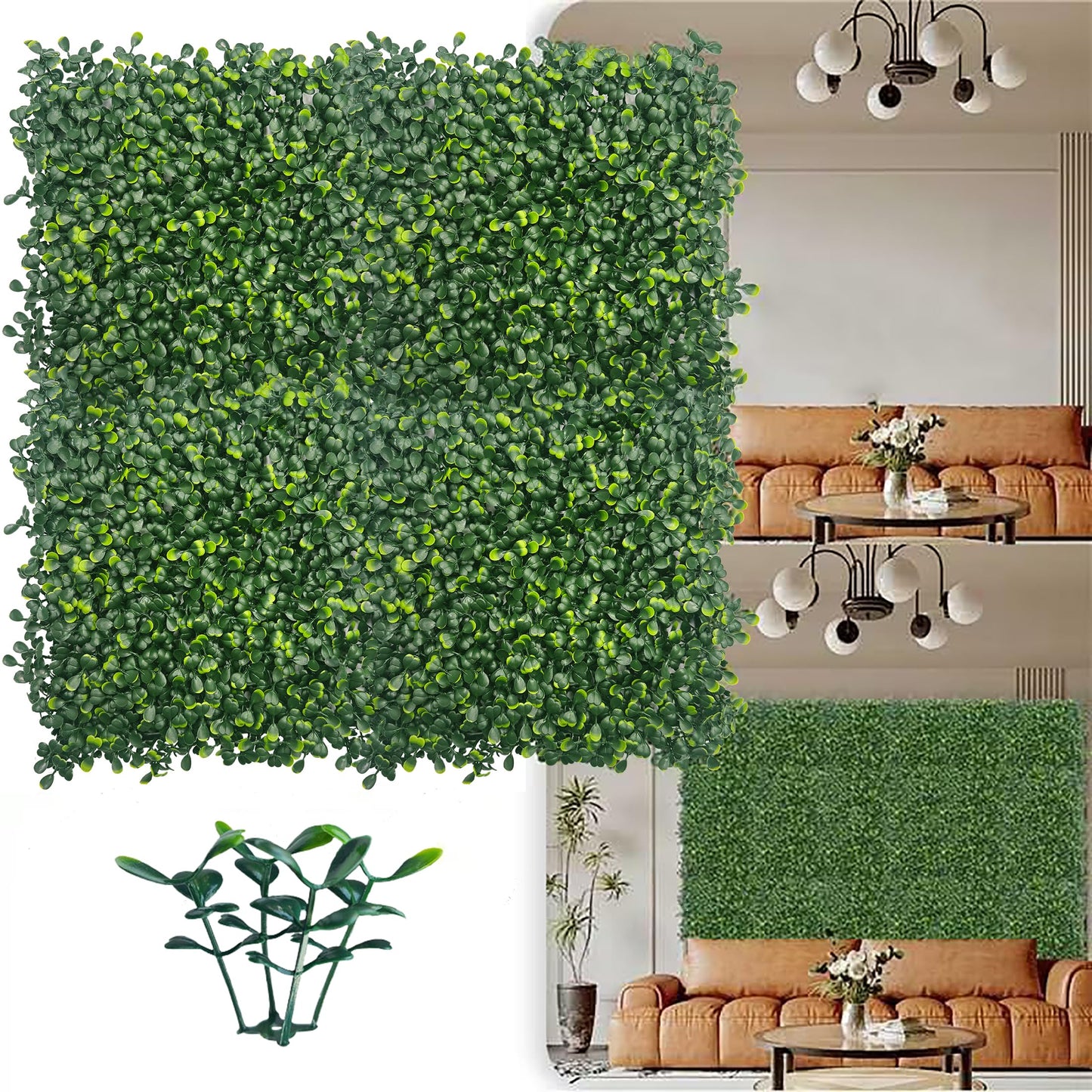 ODTORY Artificial Grass Wall Panel Backdrop,10 X 10 in 8P(5.6 sqft) UV-Anti Greenery Boxwood Panels for Indoor Outdoor Green Wall Decor & Ivy Fence Covering Privacy