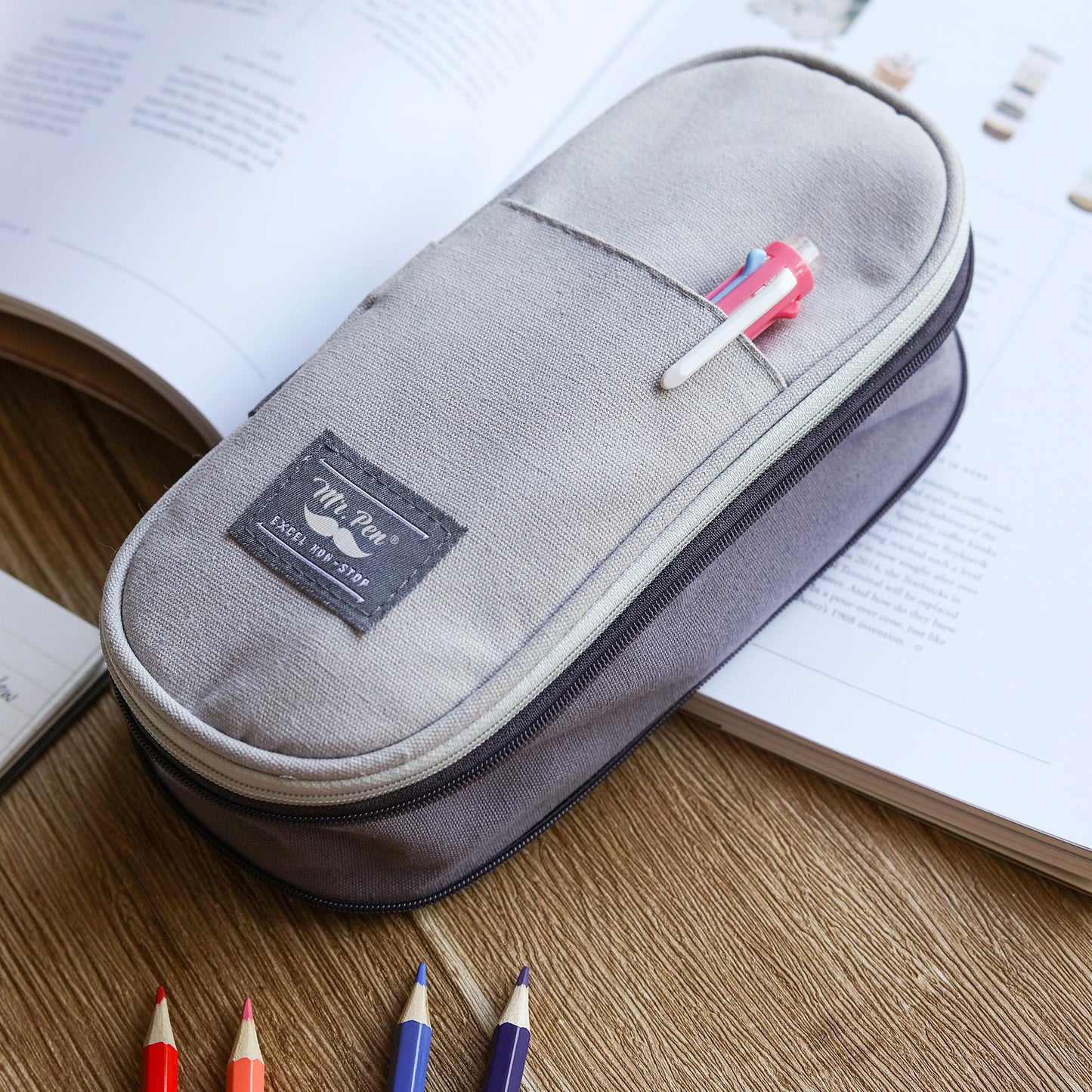 Mr. Pen- Pencil Case Large, Fabric Pencil Pouch Large, Grey, Pen Bag, School Supplies, Pencil Pouch Cute (Pack of 2)