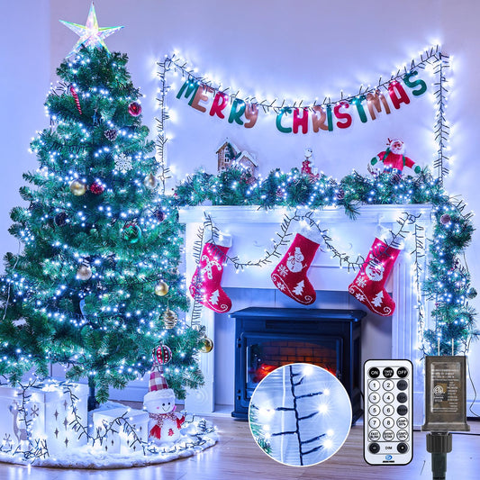 Minetom 50 Ft 1000 LED Cluster Lights, Cool White, Waterproof, 12 Modes, Remote, Christmas Tree String Lights