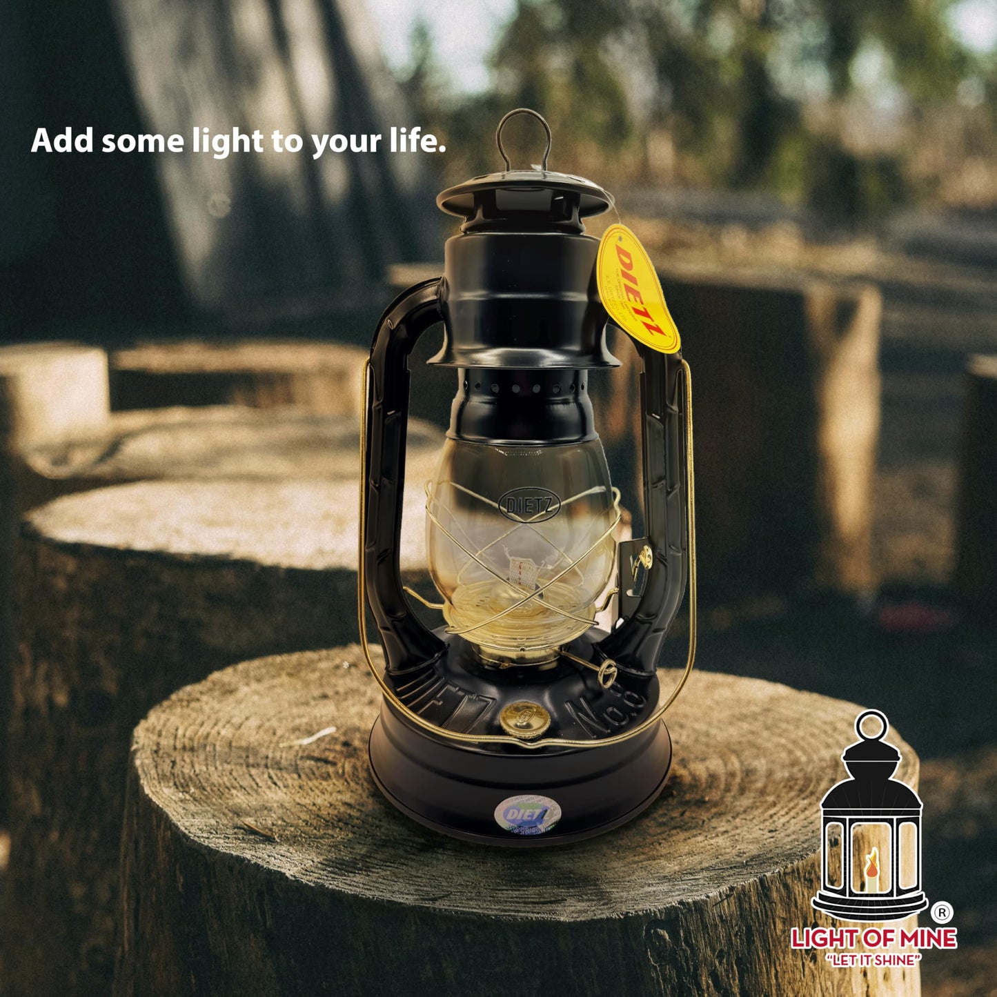 LIGHT OF MINE Oil Lantern - Dietz #08 Air Pilot, Black with Gold Trim, Metal, Replacement Wick Strips Included