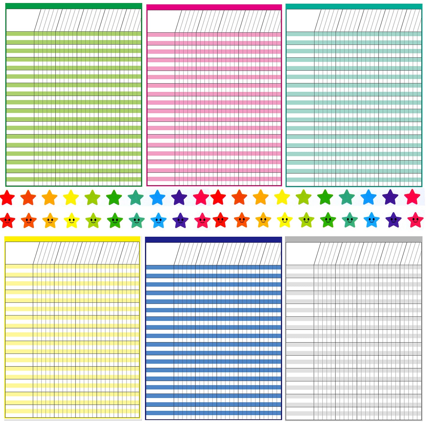 Youngever 6 Pack Multi-Color Laminated Dry Erase Incentive Chart with 120 Reward Star Stickers for Chore Responsibility, School Attendance, Homework Progress Tracking Chart (17 Inch x 22 Inch)