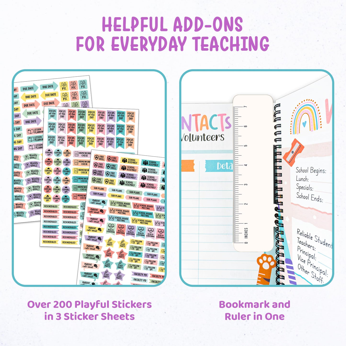 Decorably 12 Months Weekly and Monthly Undated Teacher Planner, 8.5x11inch Spring-Bound with Contacts, Schedule Page, Bookmark & Stickers for Plan Logs, & Classroom Planning, Academic Year Notebook