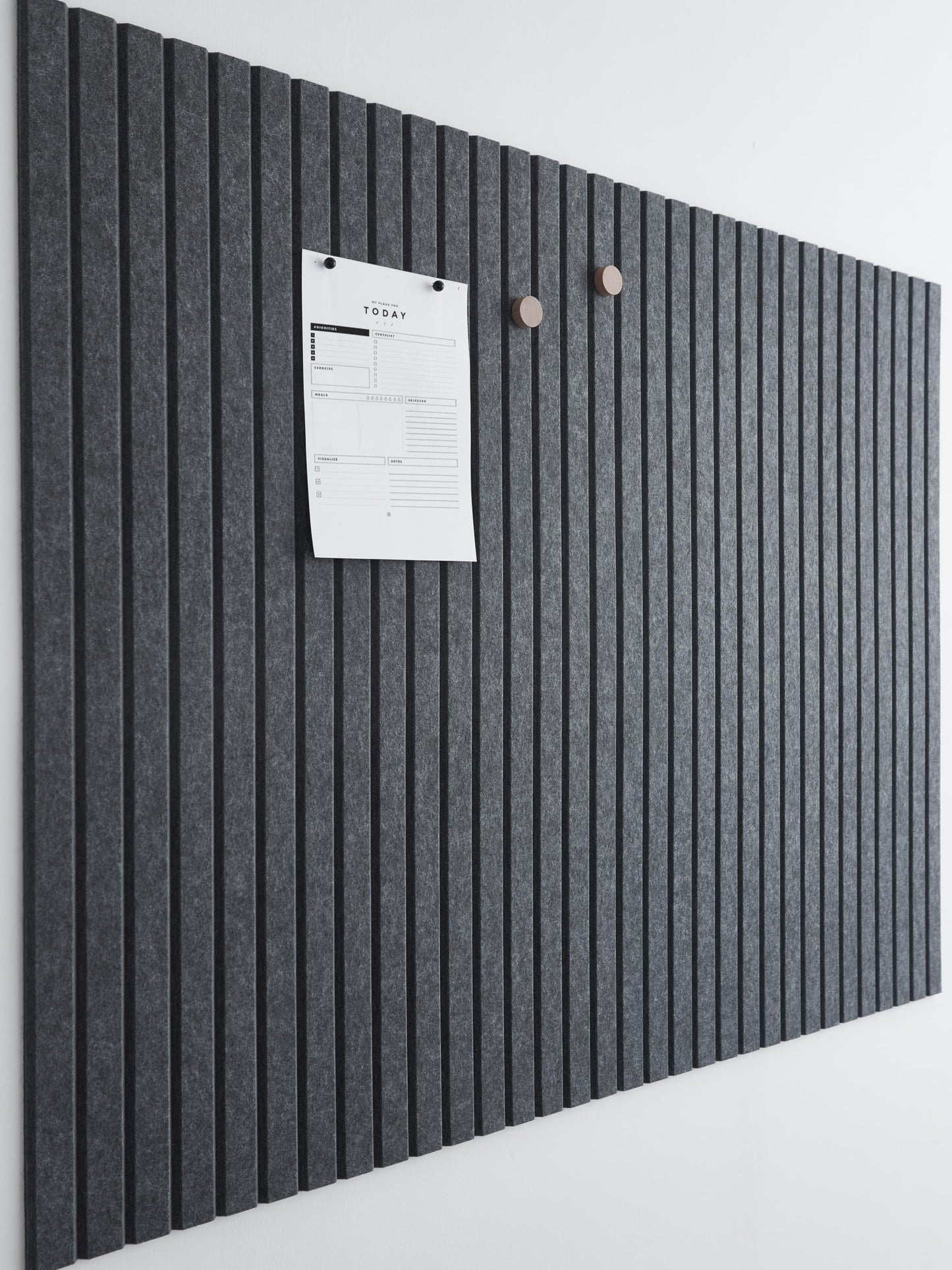 VIVELDA Felt Bulletin Board Tiles 48"x36" - 12-Pack Cork Board Alternative, OEKO-TEX Certified, NRC 0.95 Acoustic Wall Panels, Damage-Free Adhesive, Slatted Design, Home Office & Classroom (Moonstone)