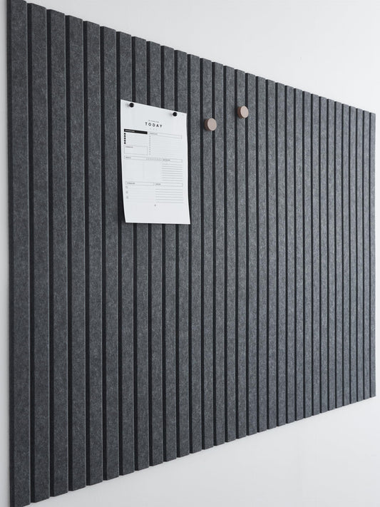 VIVELDA Felt Bulletin Board Tiles 48"x36" - 12-Pack Cork Board Alternative, OEKO-TEX Certified, NRC 0.95 Acoustic Wall Panels, Damage-Free Adhesive, Slatted Design, Home Office & Classroom (Moonstone)