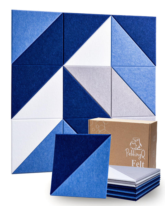 PebblingQ Felt Wall Tiles Bulletin Board, Marine Blue White Panels, Modular Decorative Boards for Home Office, Kids Room, Nursery, DIY Geometric Art Display, 18 Pack 11.8" Triangle Tiles (Marine)