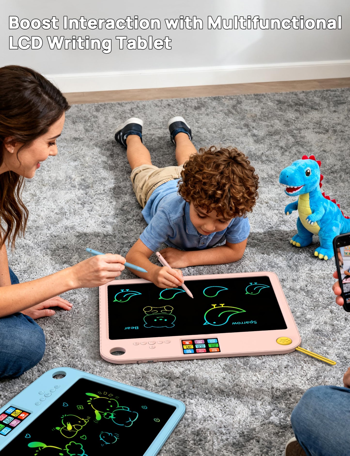 Multifunctional LCD Writing Tablet for 4-9 Kids Dual-Screen Pad（9 Learning Themes） Charging Erasable Board with Extra Stylus Lock Switch,Educational Learning Toys Birthday Gifts for Girls Boys (Pink)