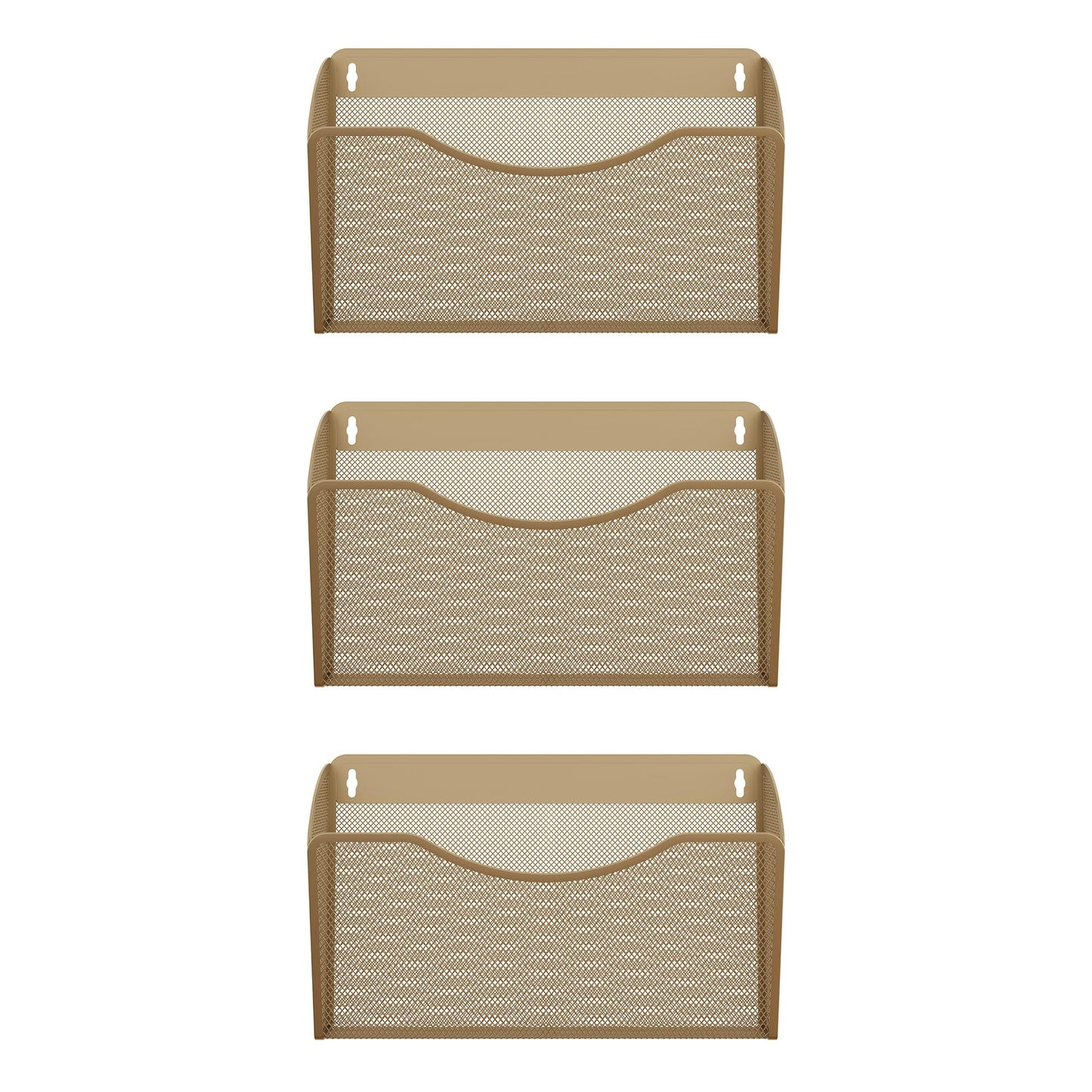 EasyPAG Wall File Organizer 3 Pack, Hanging File Organizer Wall Mount, Metal Mesh Folder Holder for Letter/A4 Papers, Mail Sorter for Office, Classroom, Home, Gold