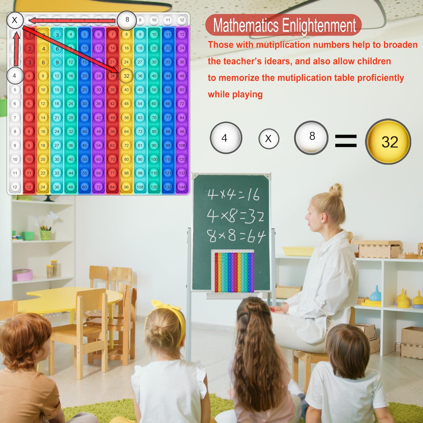 COOVA Multiplication Chart Pop It - Multiplication Game Board, 12x12 Times Table Math Game Board for Kids Learning, Educational Multiplication Machine Toy