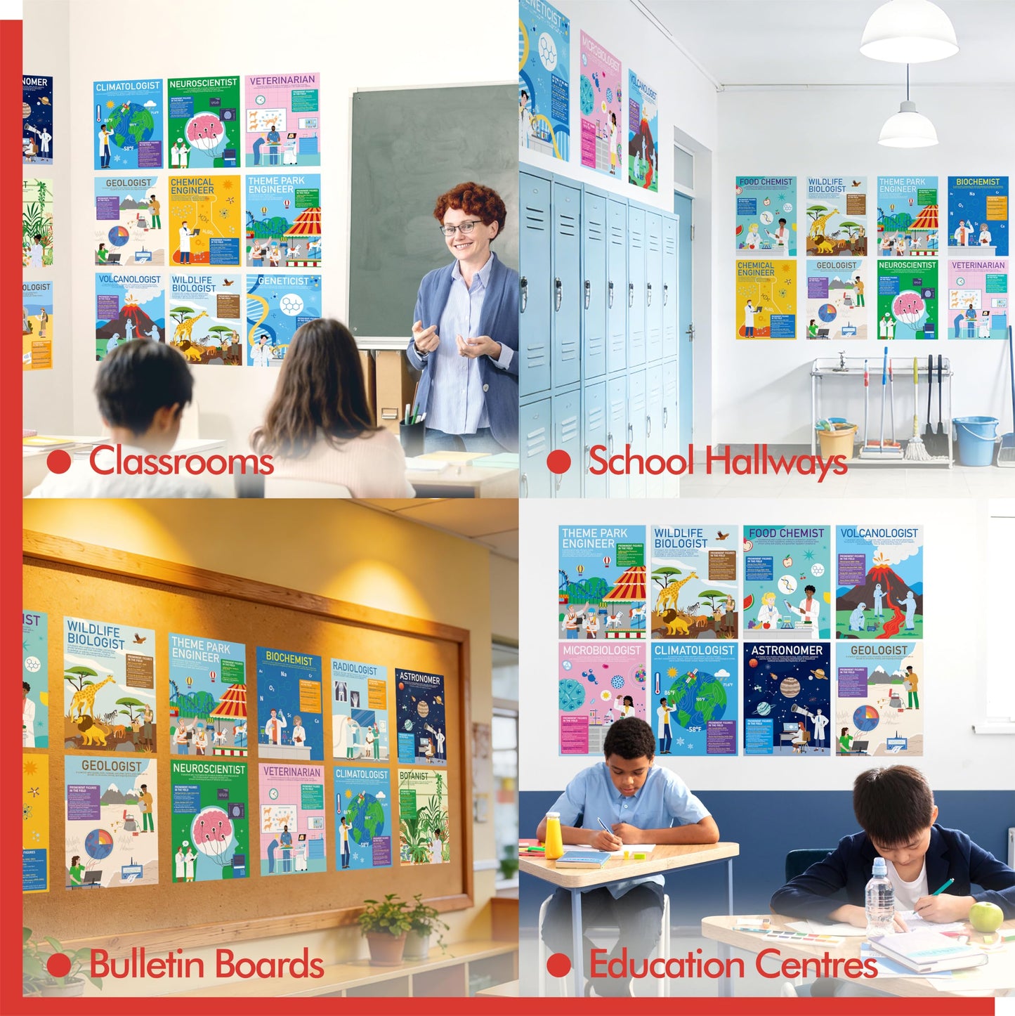 Gethelud 17 Career in Science Posters, PET Laminated Learning Poster, Educational Science Charts For Middle & High School, Great Wall Decor For Classroom, Bulletin Board, Room, 11”x14.4”