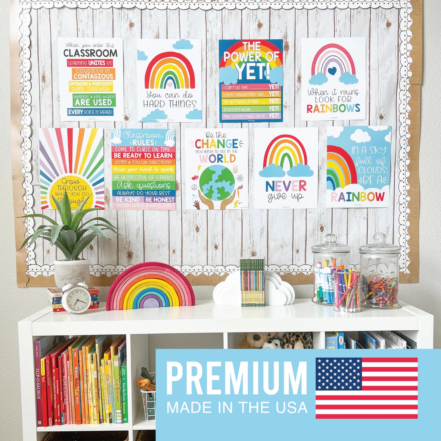 Hadley Designs Motivational Poster for Classroom Decor - 9 Growth Mindset Classroom Posters Elementary, Inspirational Wall Decor Middle School, Teacher Must Haves, Rainbow Bulletin Board Decorations