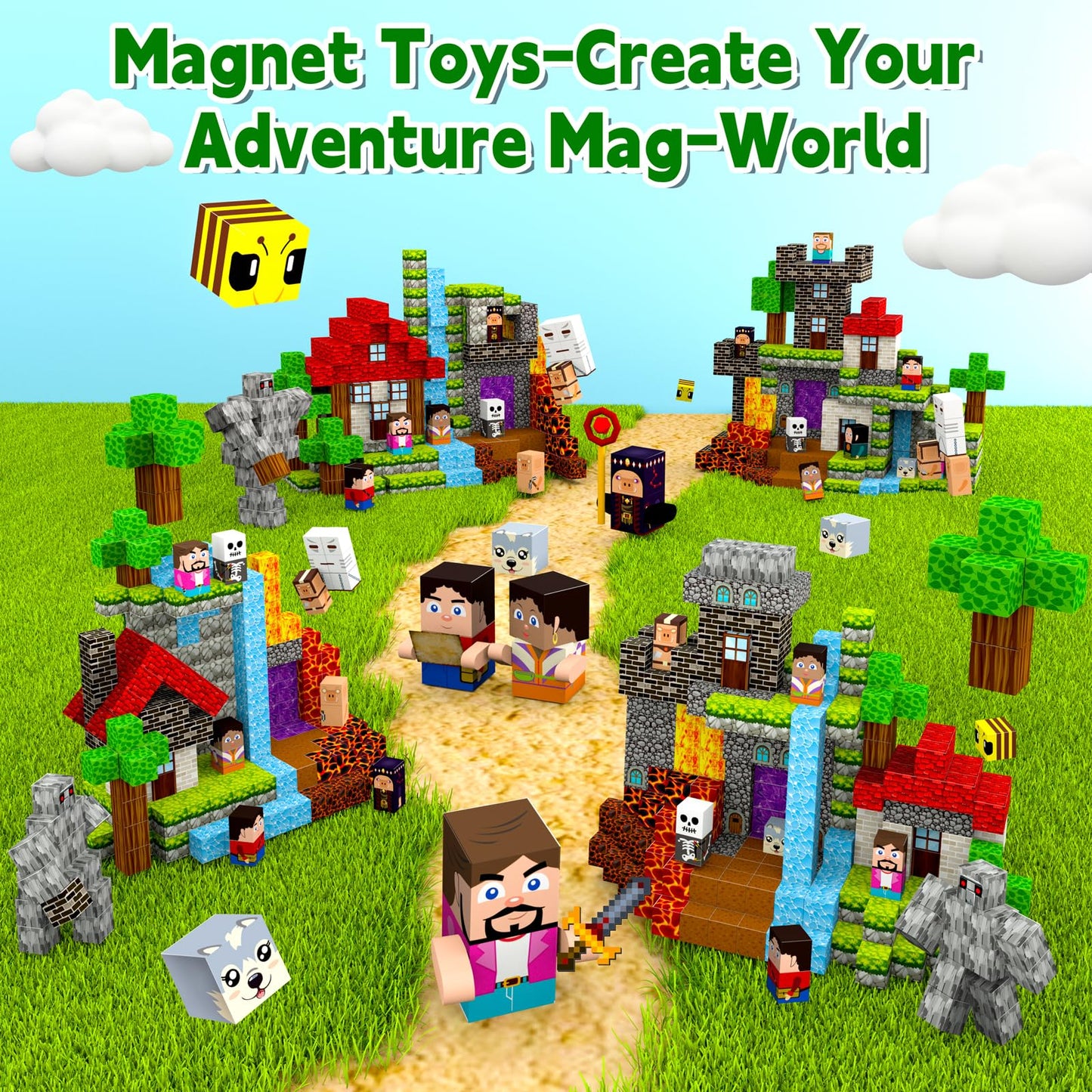 200 PCS 0.8in Magnetic Blocks ,Magnetic Building Cubes, Build 11 unique characters Adventure World Set,Stacking Magnets, STEM Sensory Toys for Ages 3+ Toddlers Kids Girl Boys Birthday Party Gifts