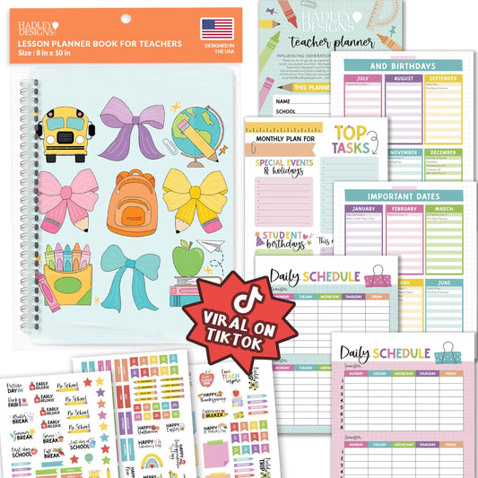 Hadley Designs Teacher Planner 2025-2026 – Lesson Planner Book for Teachers Must Haves, Undated Teacher Planners, Lesson Plan Notebook, Homeschooling Planners, Teachers Appreciation Gifts
