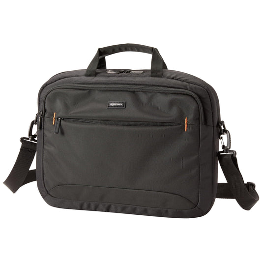 Amazon Basics 15.6 in Laptop Bag with Shoulder Strap and Handle, Large Capacity, Spacious Compartments, Black