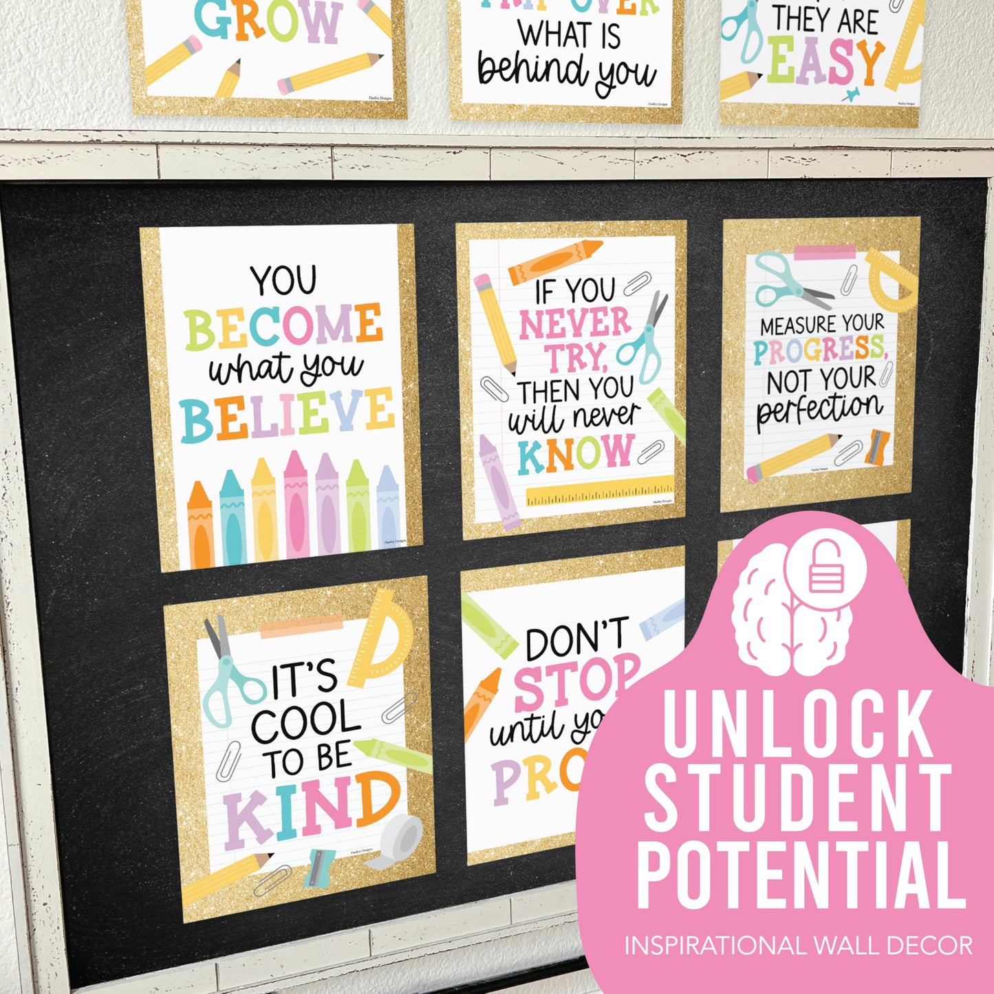 Hadley Designs Motivational Poster for Classroom Decor - 9 Growth Mindset Classroom Posters Elementary, Inspirational Wall Decor Middle School, Teacher Must Haves, Pastel Bulletin Board Decorations