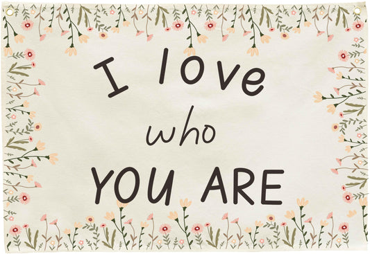 Nursery Canvas Banner-Hanging Rectangular Flag Sign Art for Nursery Kids Baby Girl Boy,Playroom Babyroom Bedroom Wall Decor,Baby Shower Christmas Gift-I Love Who You Are-28.5" L x 20" W