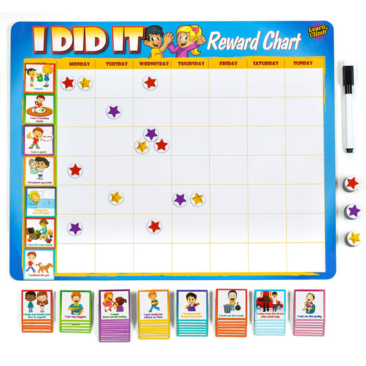 Learn & Climb Kids Responsibility Chart Magnetic Board, 63 Chores, Potty Train Tasks, Multiple Kids (Magnetic)