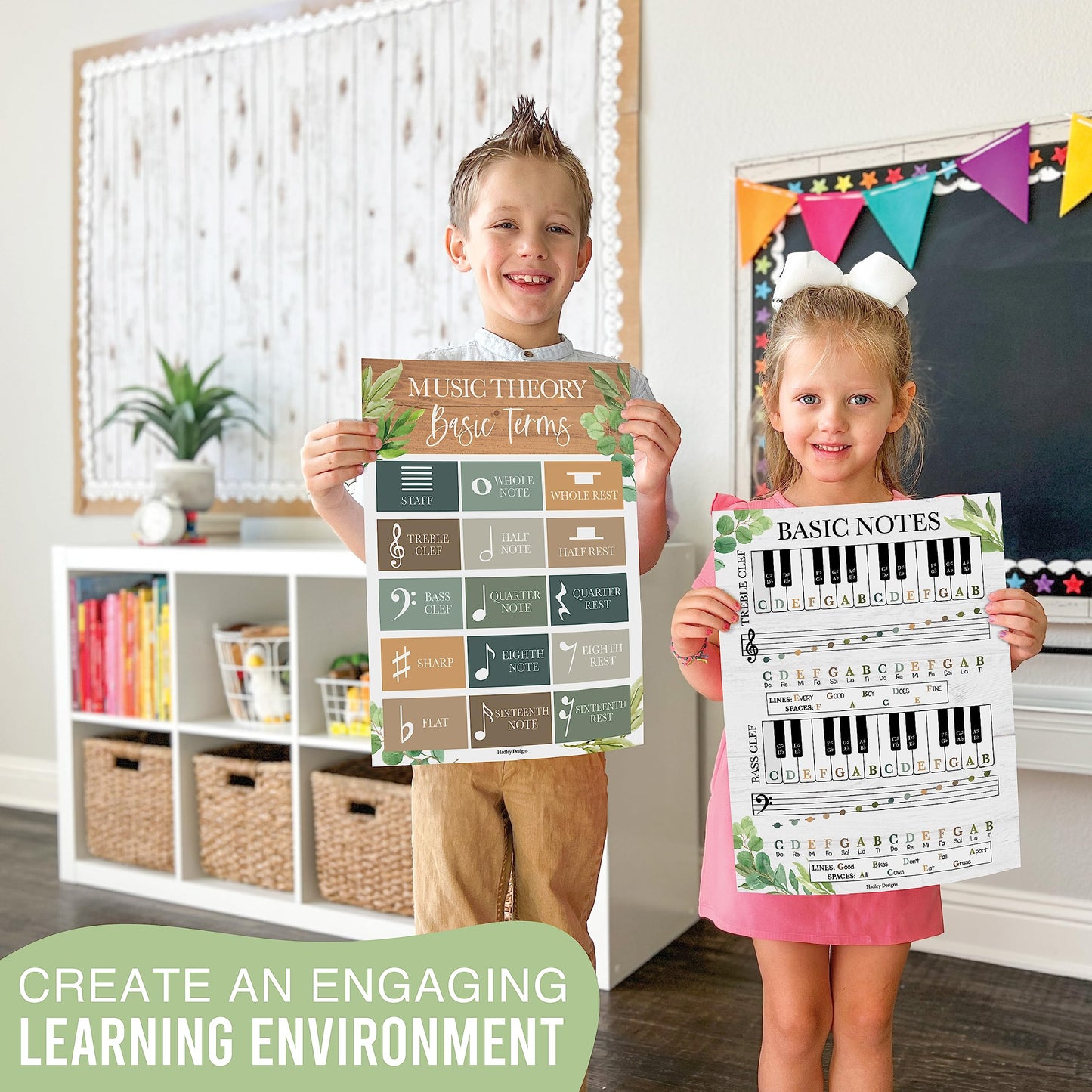 Hadley Designs Music Classroom Decor –9 Music Classroom Posters Elementary, Choir & Solfege Posters, Solfege Hand Signs & Musical Instruments Bulletin Board Decorations, Farmhouse Teacher Must Haves