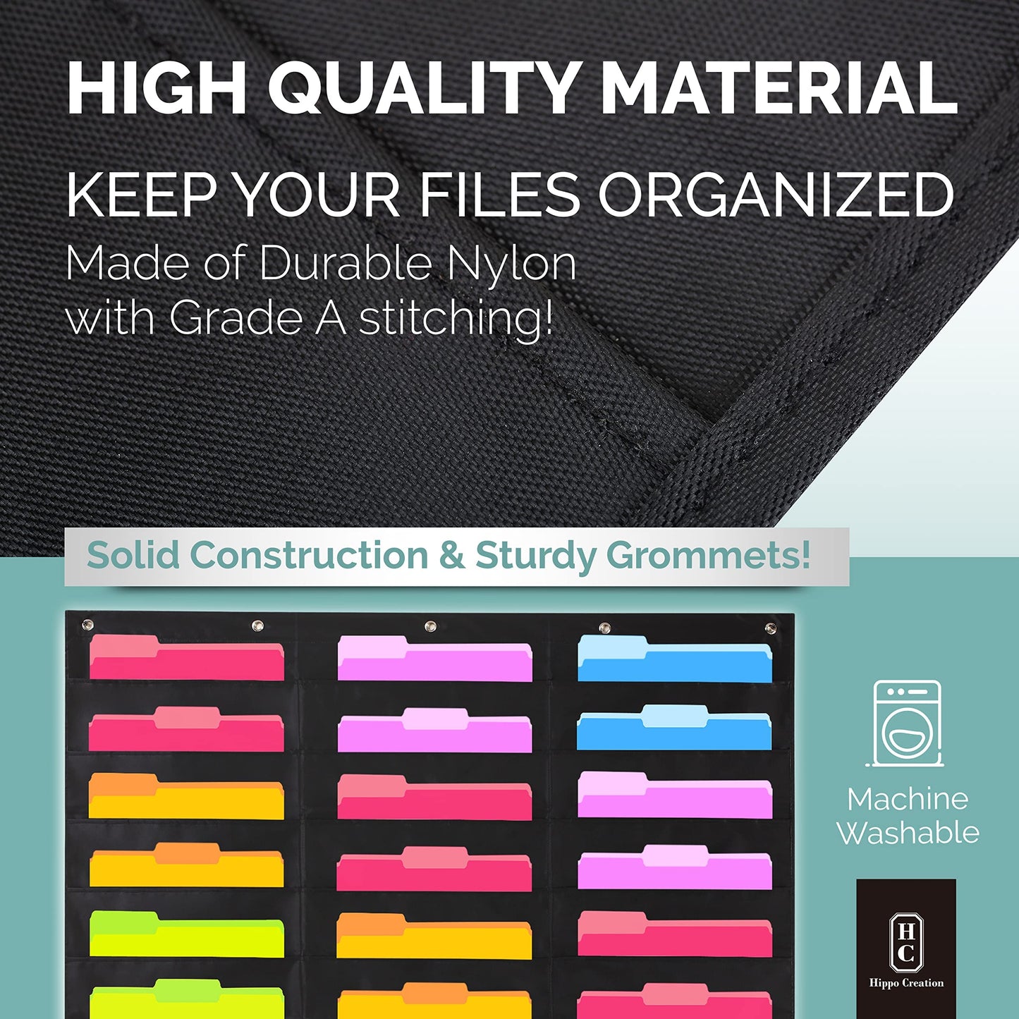 Hippo Creation Heavy Duty Storage Pocket Chart for Classroom, 30 Pocket Storage Organizer with 5 Over-Door Hangers, Hanging Wall Organizer for File Folders, School Mailbox, Home Office Papers - Black