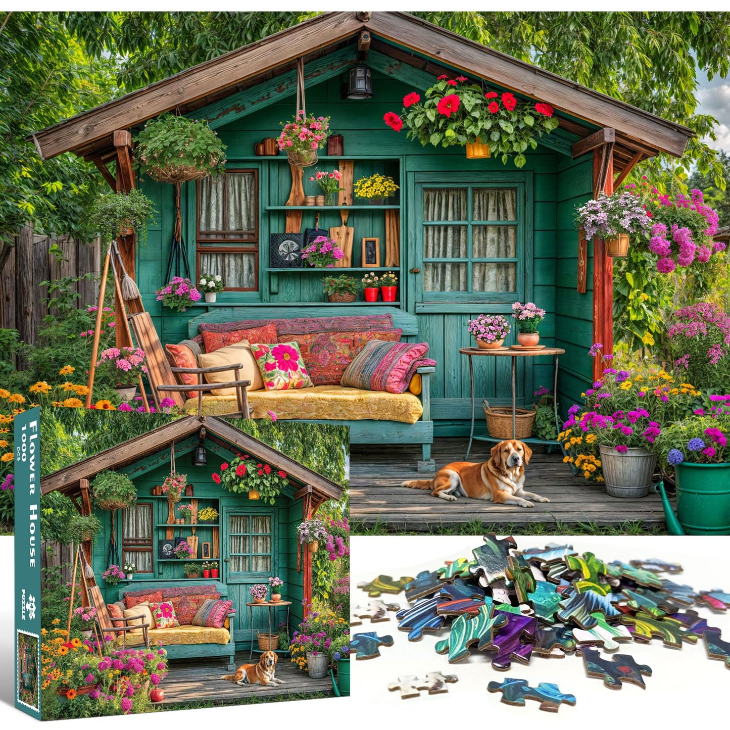 TangMosaic 1000 Piece Puzzle for Adults, Flower House Jigsaw Puzzle, Family Puzzles Game, Interlock Perfectly No Dust, Home Decoration Puzzle, Gifts for Parents Mother's Father's Day