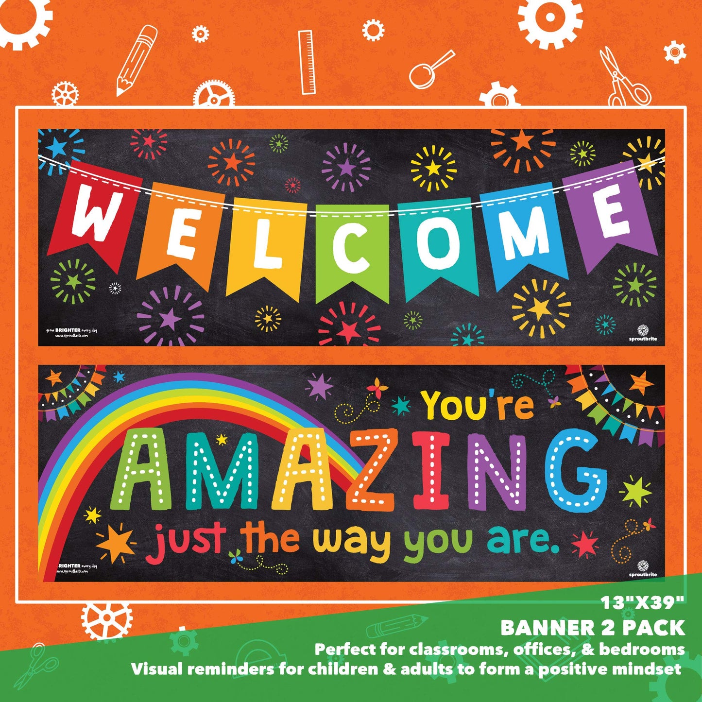 Sproutbrite 2 Pack 13.5”x39” Educational Classroom Welcome Posters Large Banner That Instantly Transforms Walls Into Warm, Motivational Spaces for Students & Teachers