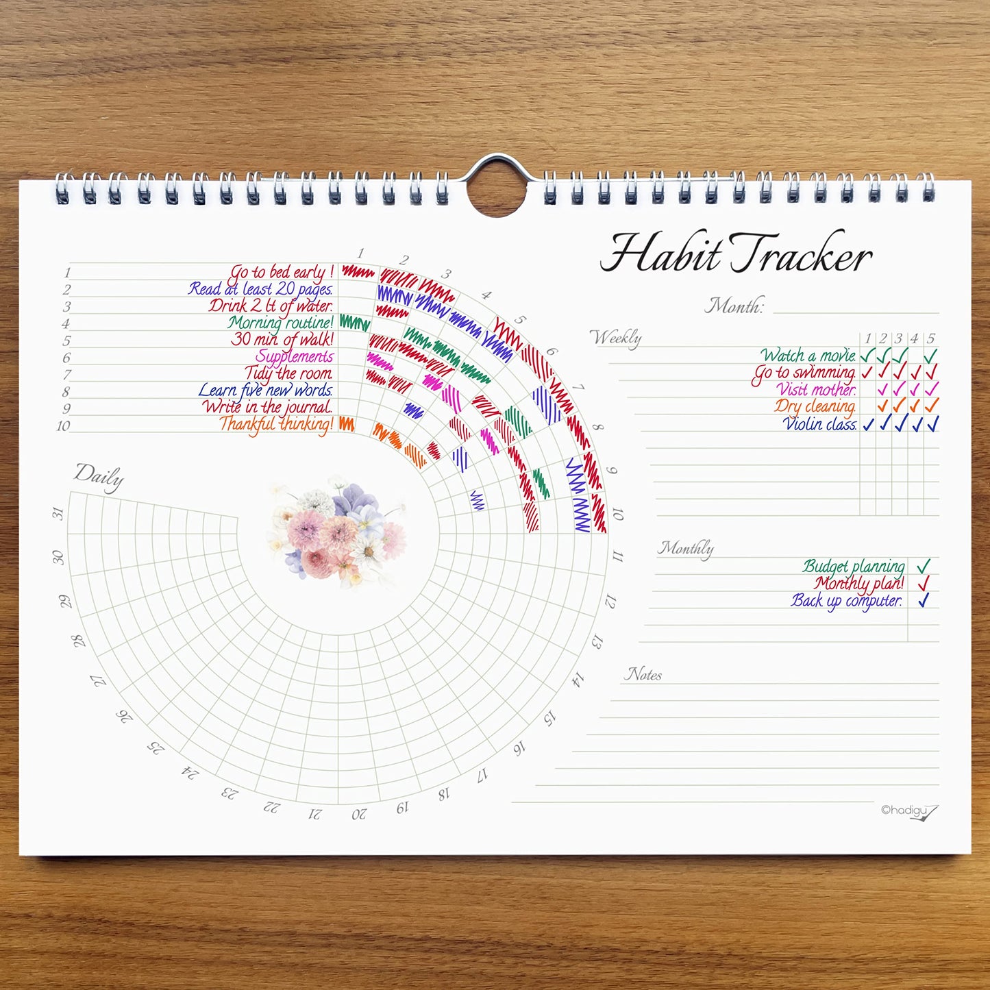 Habit Tracker Calendar (Undated 12 Month) Floral Design, Spiral Bound and Hanger, A4 Size (8,3"x11.7") Quality Heavy Paper, Monthly Habit Tracker Journal and Goal Tracker.