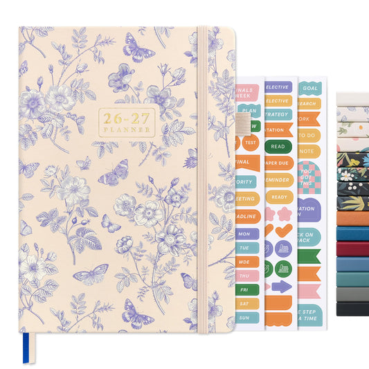 And Per Se Academic Planner 2026-2027 – Weekly & Monthly Planner, July 2026 to June 2027, A5 Leather Hardcover with Inner Pocket – Student & Teacher Organizer, 5.7" x 8"(Blue Flowers)