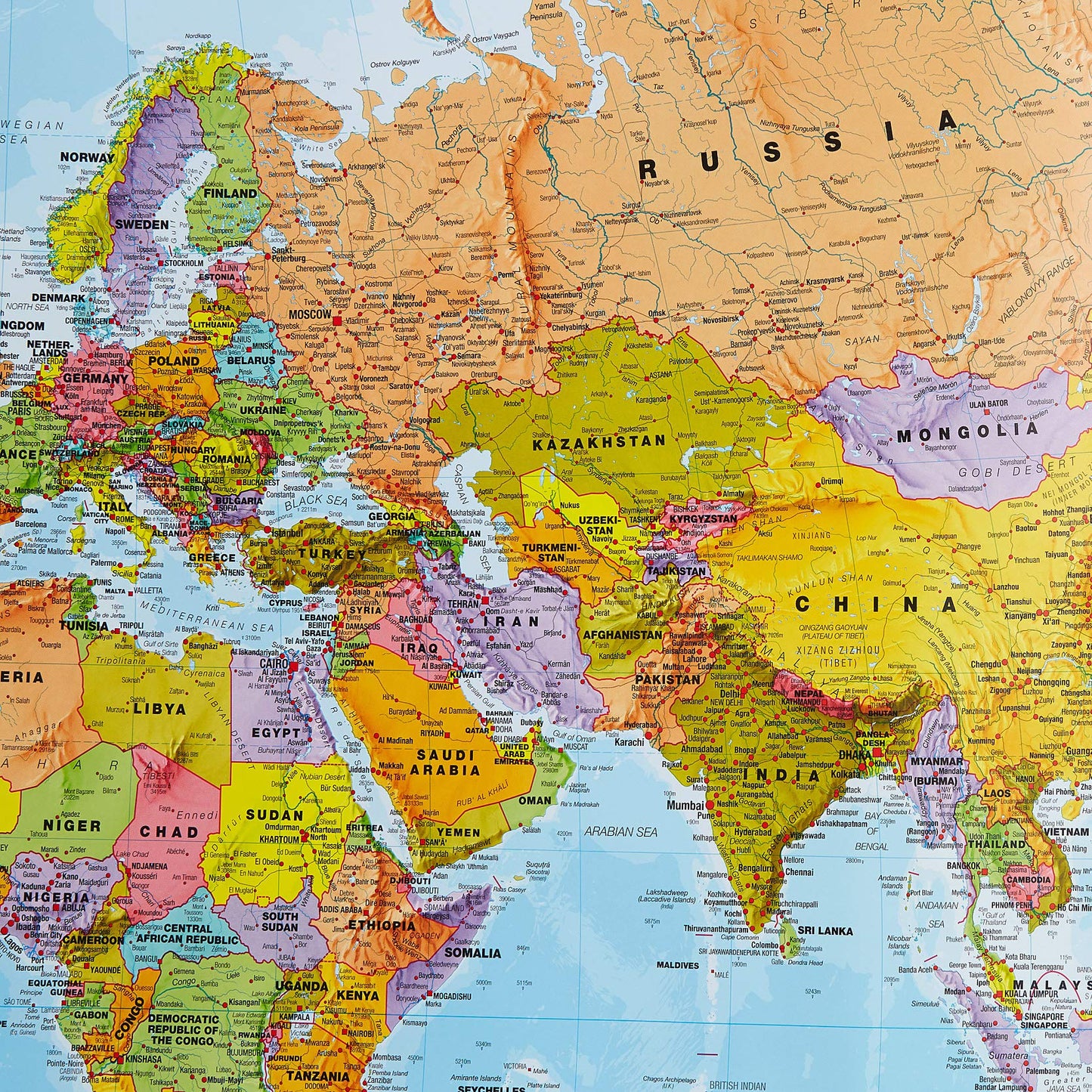 Maps International World Wall Map - Map of The World Poster - Front Lamination - 47 x 33 - Updated 2025