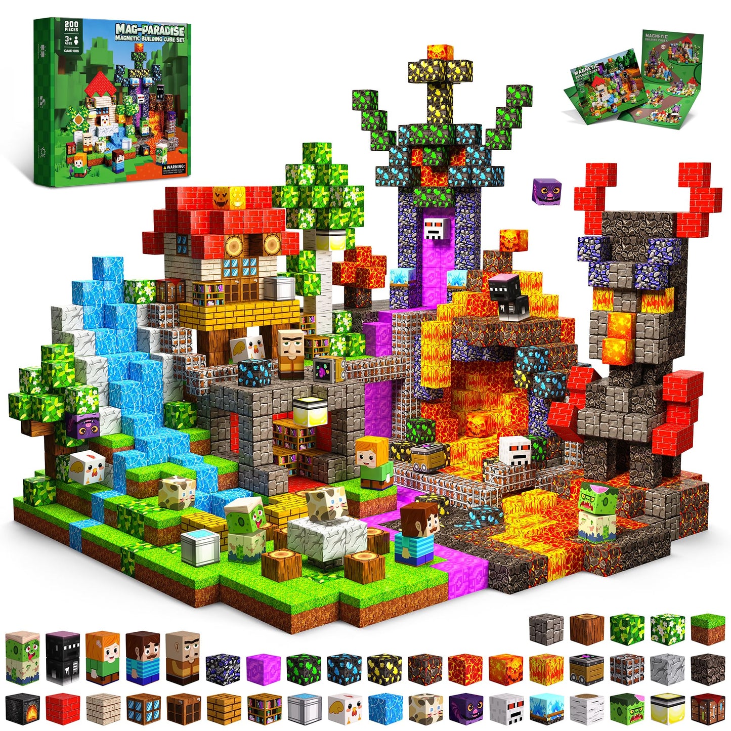 200PCS Magnetic Blocks, Magnetic Building Cube Set for Kids Ages 3+, Constructions STEM Stacking Tiles Toy Building Birthday Gifts for Boys Girls