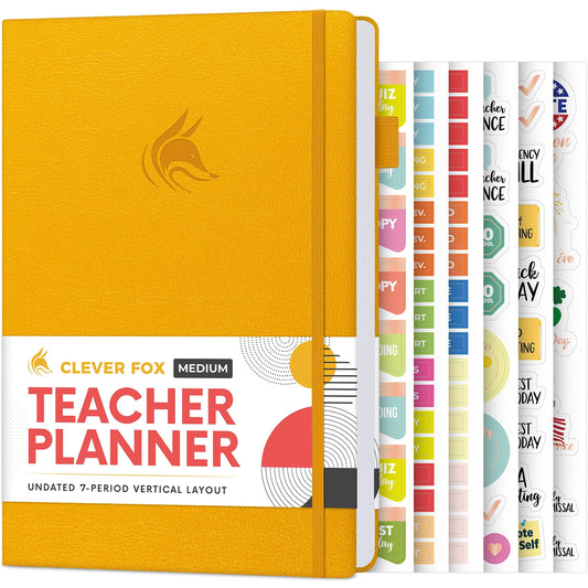 Clever Fox Teacher Planner – School Year Planner with Calendars & Lesson Plans – Teacher Plan Book for Classroom & Homeschool Organization - Undated, A5 Size, Hardcover (Amber Yellow)