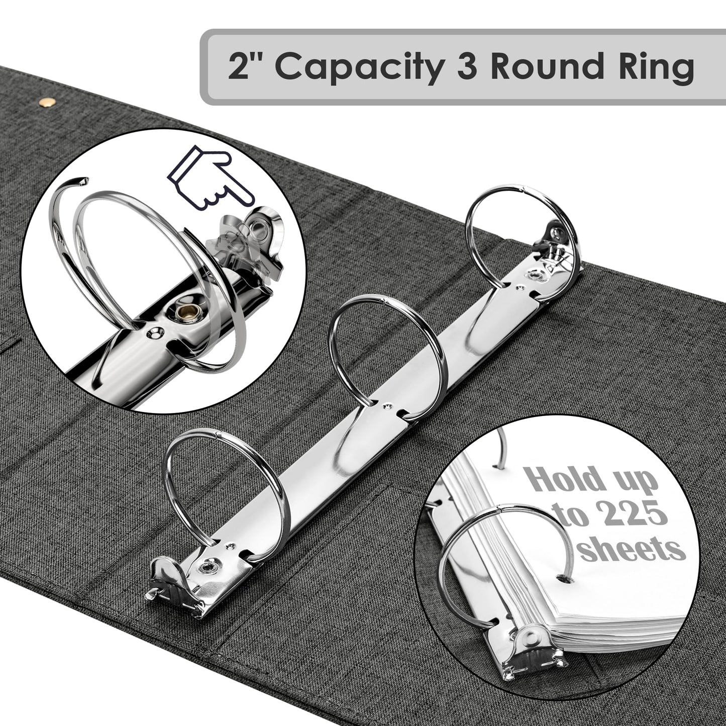EYROZILL 3 Ring Binder 2 Inch, Binder for Letter Size (11" x 8.5") with 5 Tab Dividers, File Folder Labels and Low Profile Clipboards, Darkgrey