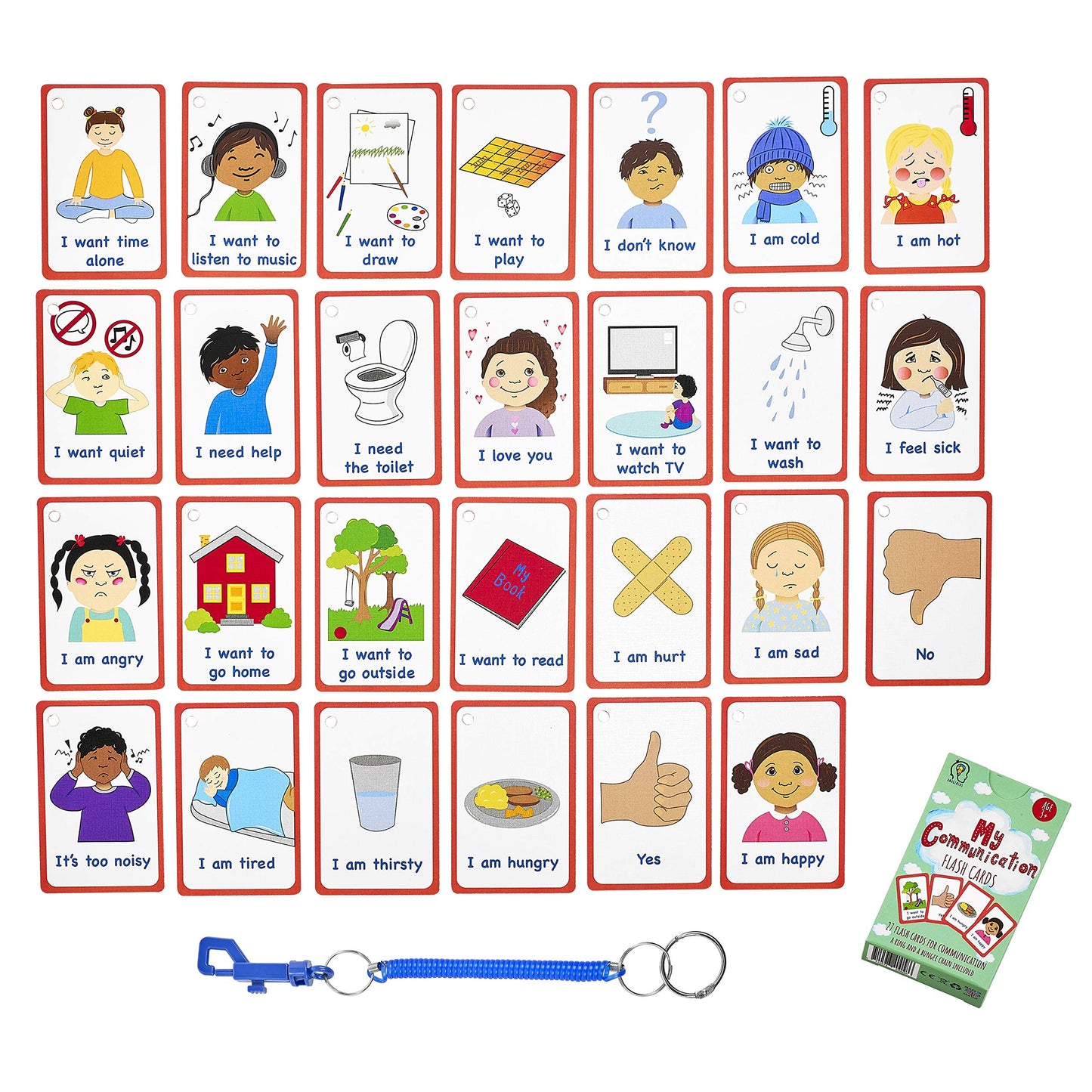 Amonev Special Needs My Communication Cards for Special Ed, Speech Delay Non Verbal Children and Adults with Autism 27 Flashcards for Visual aid or cue Cards