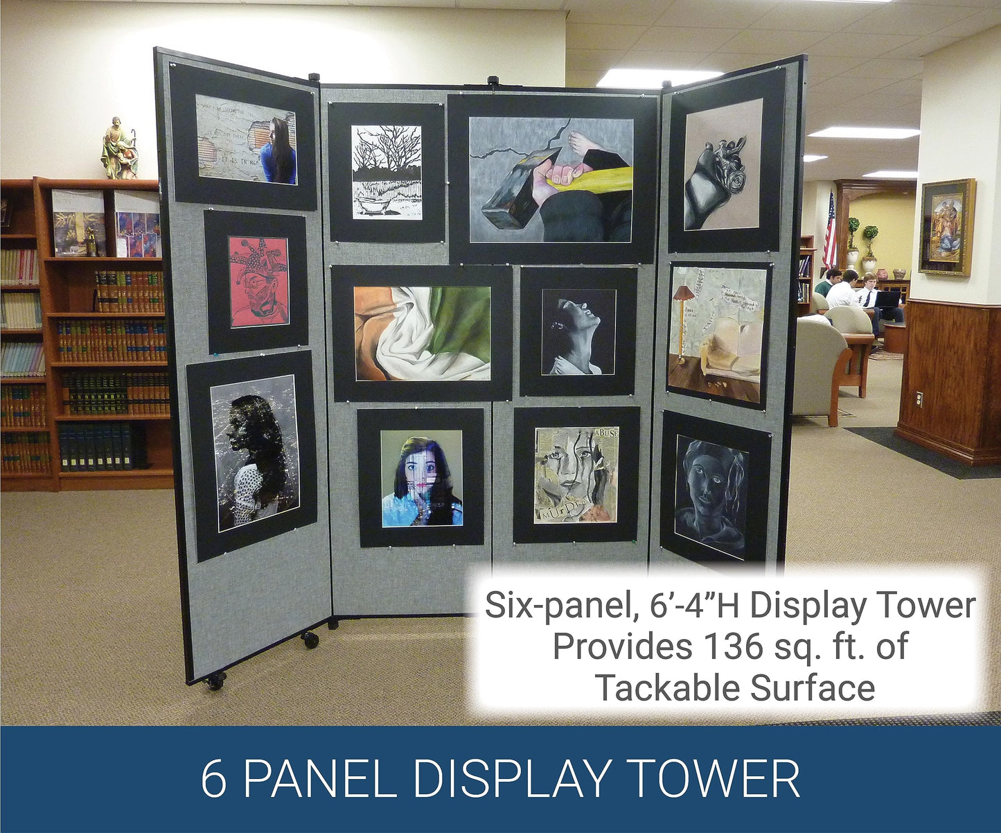 Screenflex Display Towers, Portable Wall Divider Boards for Art Show Partitions, Classroom Panels and Offices - 6’5”H x 6’2”W - 6 Panels - Dark Brown Fabric