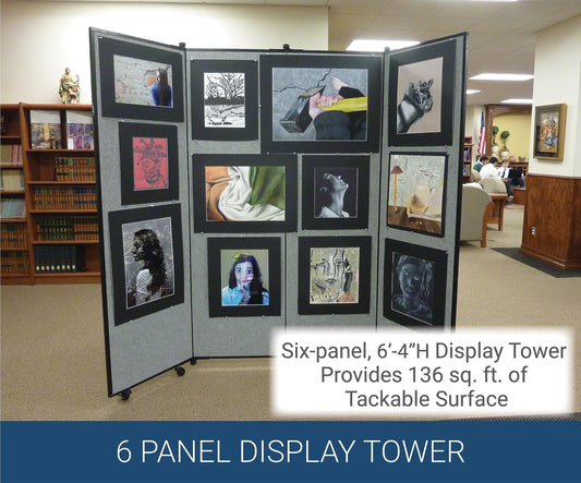 Screenflex Display Towers, Portable Wall Divider Boards for Art Show Partitions, Classroom Panels and Offices - 6’5”H x 6’2”W - 6 Panels - Dark Brown Fabric