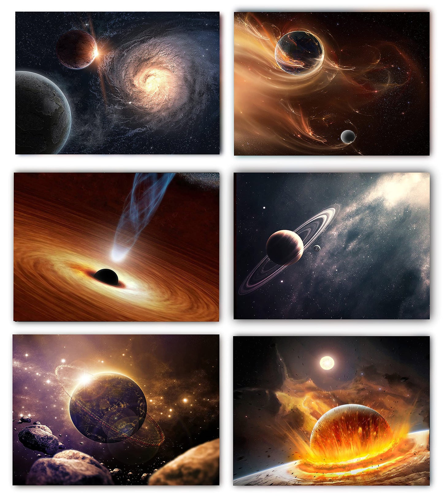 POUSREDE Outer Space Planet Wall Art Painting,for Bedroom, Livingroom, Bathroom Decor ，Posters for Kids, Boys or Girls Room Set of 6 (8" x10") Unframed