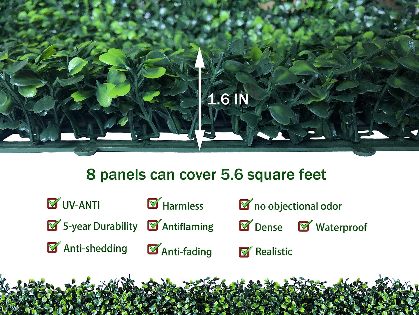 ODTORY Artificial Grass Wall Panel Backdrop,10 X 10 in 8P(5.6 sqft) UV-Anti Greenery Boxwood Panels for Indoor Outdoor Green Wall Decor & Ivy Fence Covering Privacy