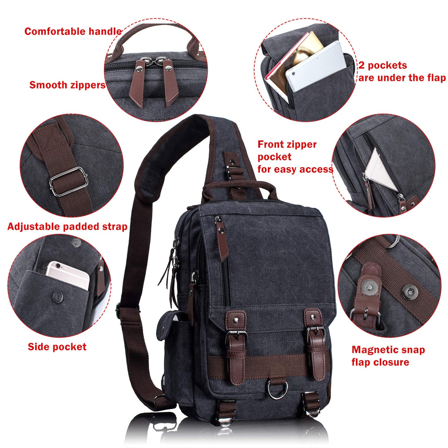 Leaper Retro Canvas Messenger Bag — Fits 10" Tablet, 9 Pockets, Unisex Crossbody Shoulder Sling Bag for Travel, Work & Daily Use, Army Green, M (Available in Medium, Large, XL, XXL)