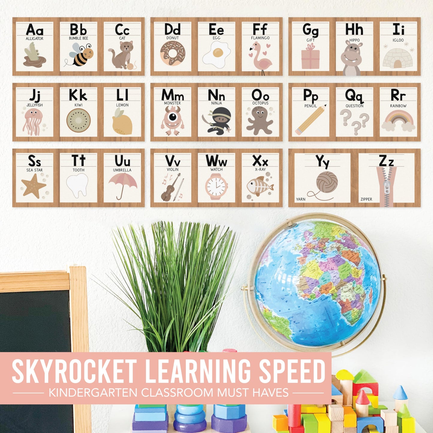 Hadley Designs Alphabet for Classroom Wall Decor - ABC Posters for Classroom Wall Chart Preschool & Kindergarten, ABC Letters & Number Line Elementary, Alphabet Cards, Boho Classroom Decor