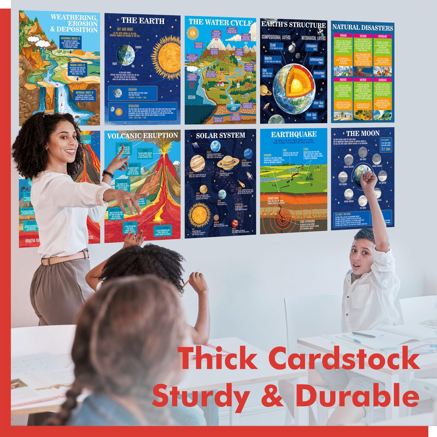 15 Pack Earth Science Posters, Thick Educational Poster Waterproof & Tearproof with PET Film, Geography Learning Chart Classroom Decor for Middle School Students, Teaching Material for Teachers