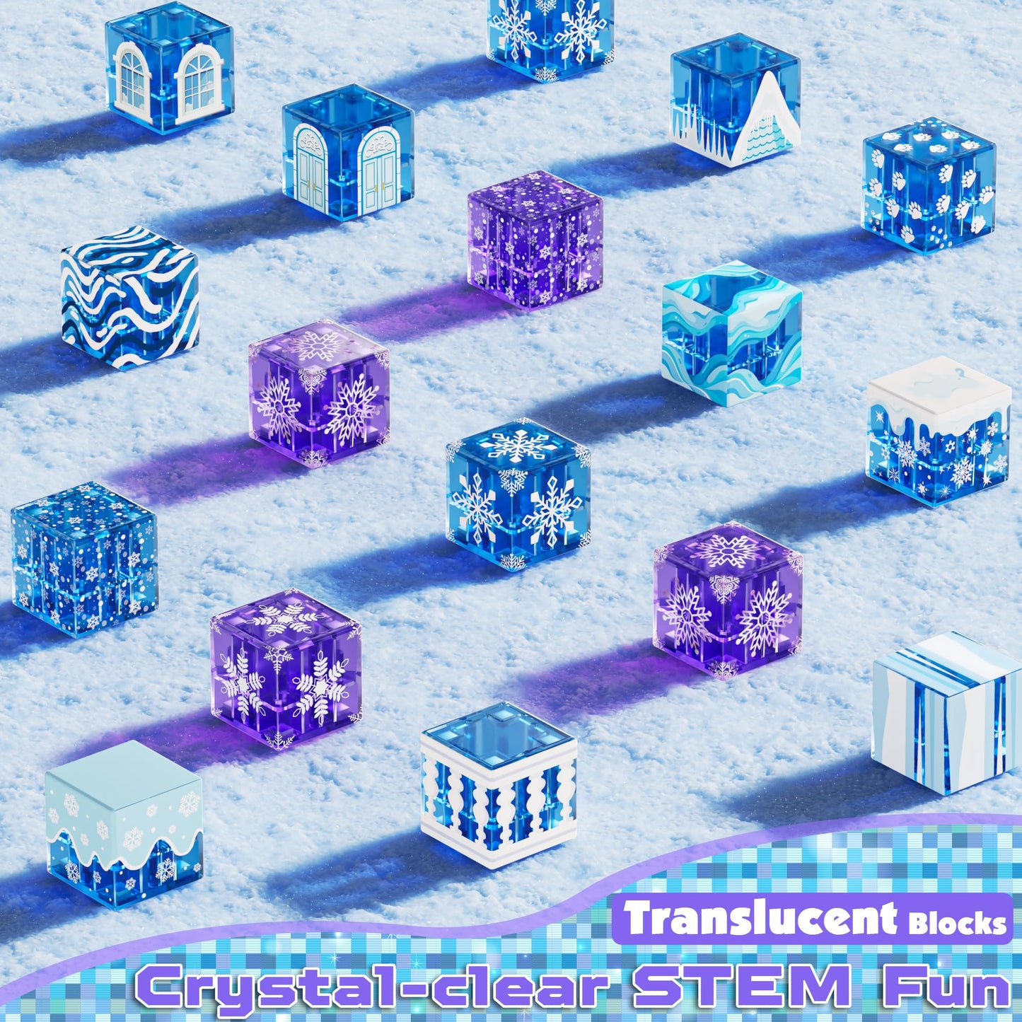 Magnetic Blocks - 100PCS Magnetic Building Block for Kids Age 3+, Transparent Magnet Cubes Blue Castle Building Toy Sets, STEM Magnets Toys Easter Birthday Gift for Boys Girls 4 5 6 7 8 9 10 11 12+