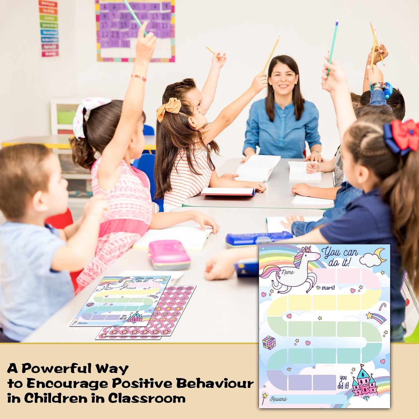 20 Unicorn Reward Chart with 432 Round Stickers, Incentive Behavior Chart for Kids at Home Classroom, Kids Routine Daily Chore Sticker Chart-B01