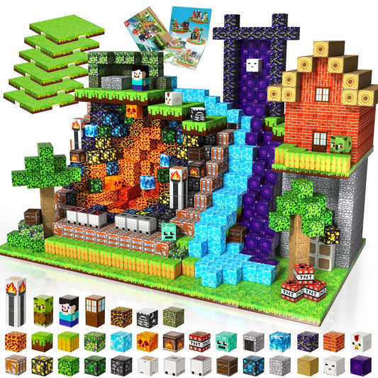 200PCS Magnetic Building Blocks with 6 Base Plate, Magnetic Blocks Cubes for Kids Ages 4-8, Stacking Magnet Blocks STEM Building Toys for Boys Girls Ages 3 4 5 6 7 8-12 Christmas Birthday Gifts